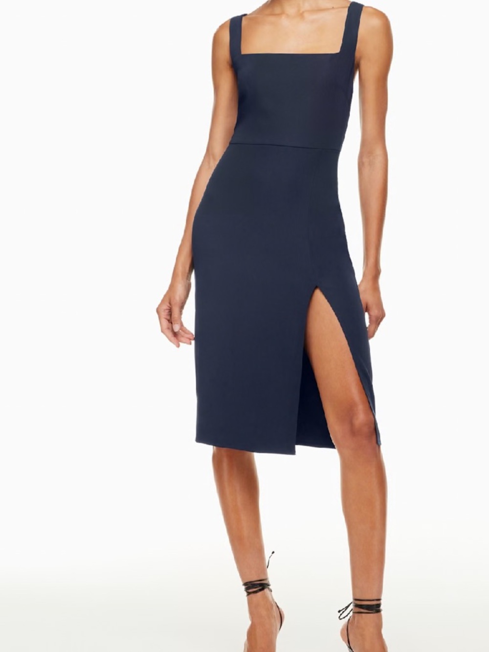 Babaton 90s slit navy Square-Neck Midi Dress with Side Slit size 4